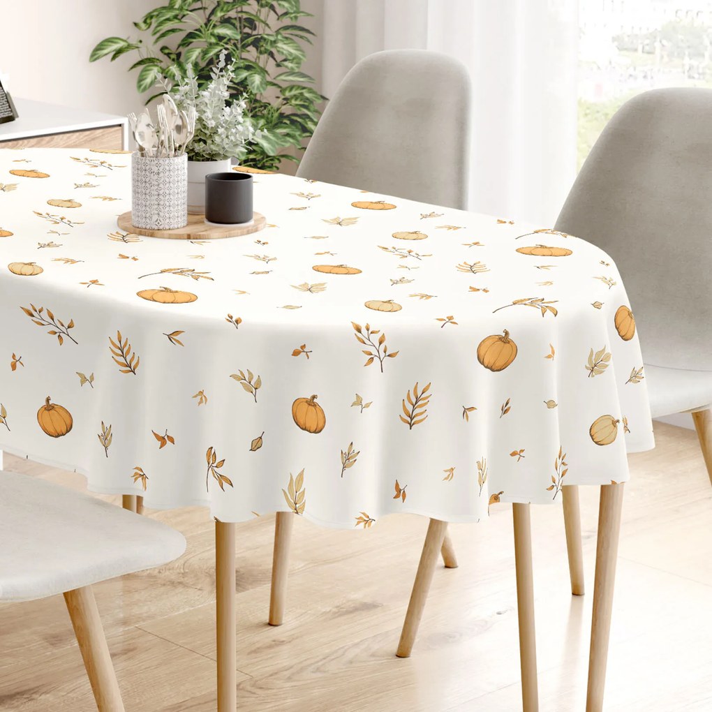Goldea ovális pamut terítő - őszi tökök és levelek 120 x 200 cm