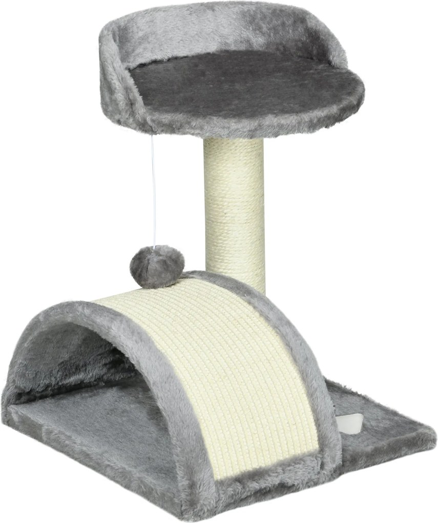 PawHut Kicsi Macskakaromfa 46 cm Magasságú, 2-Szintű Macska Fa Kaparó Poszttal, Platformokkal és Lógó Labda Játékkal 35.5x37x46 cm Szürke | Aosom