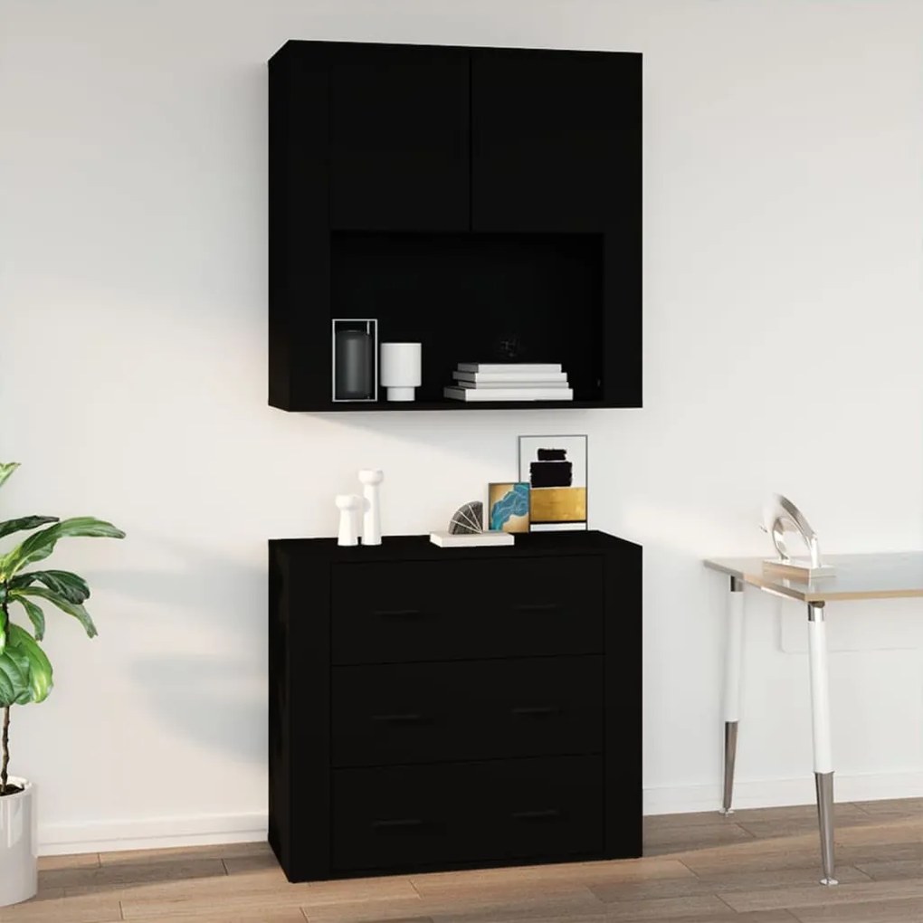 fekete szerelt fa faliszekrény 80x33x80 cm