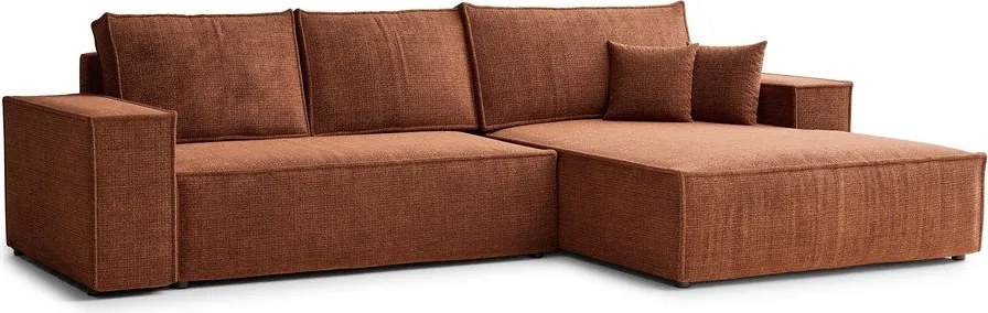 Rézszínű zsenília kinyitható-tárolóhelyes sarokkanapé (jobb oldali-heverő résszel) Maze – Maison de Rêve