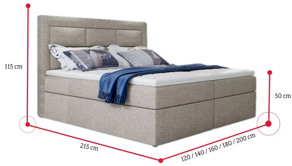 SAVOY kárpitozott boxspring ágy, 180x200, monolith 37