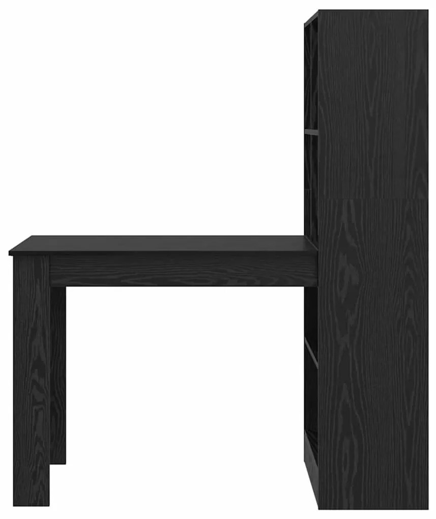 Asztal polcokkal Musta tammi 122 x 67 x 145 cm Faanyag