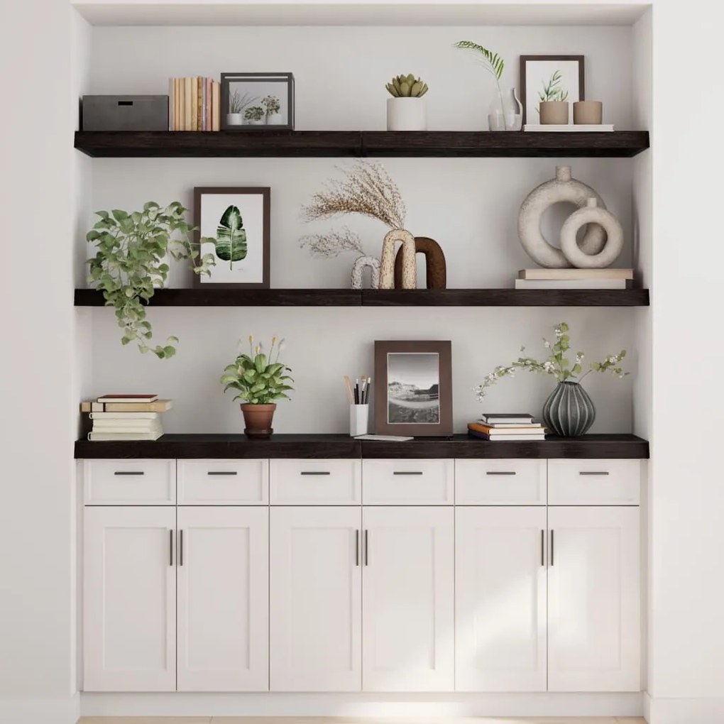 sötétbarna kezelt tömör tölgyfa fali polc 180 x 40 x (2-6) cm