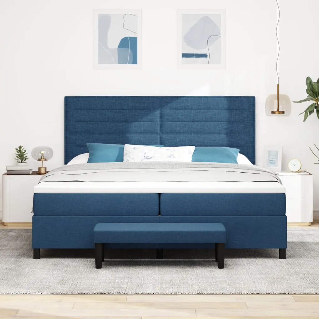 Box Spring Ágy Matraccal és Pad Kék 200x200 cm Szövet