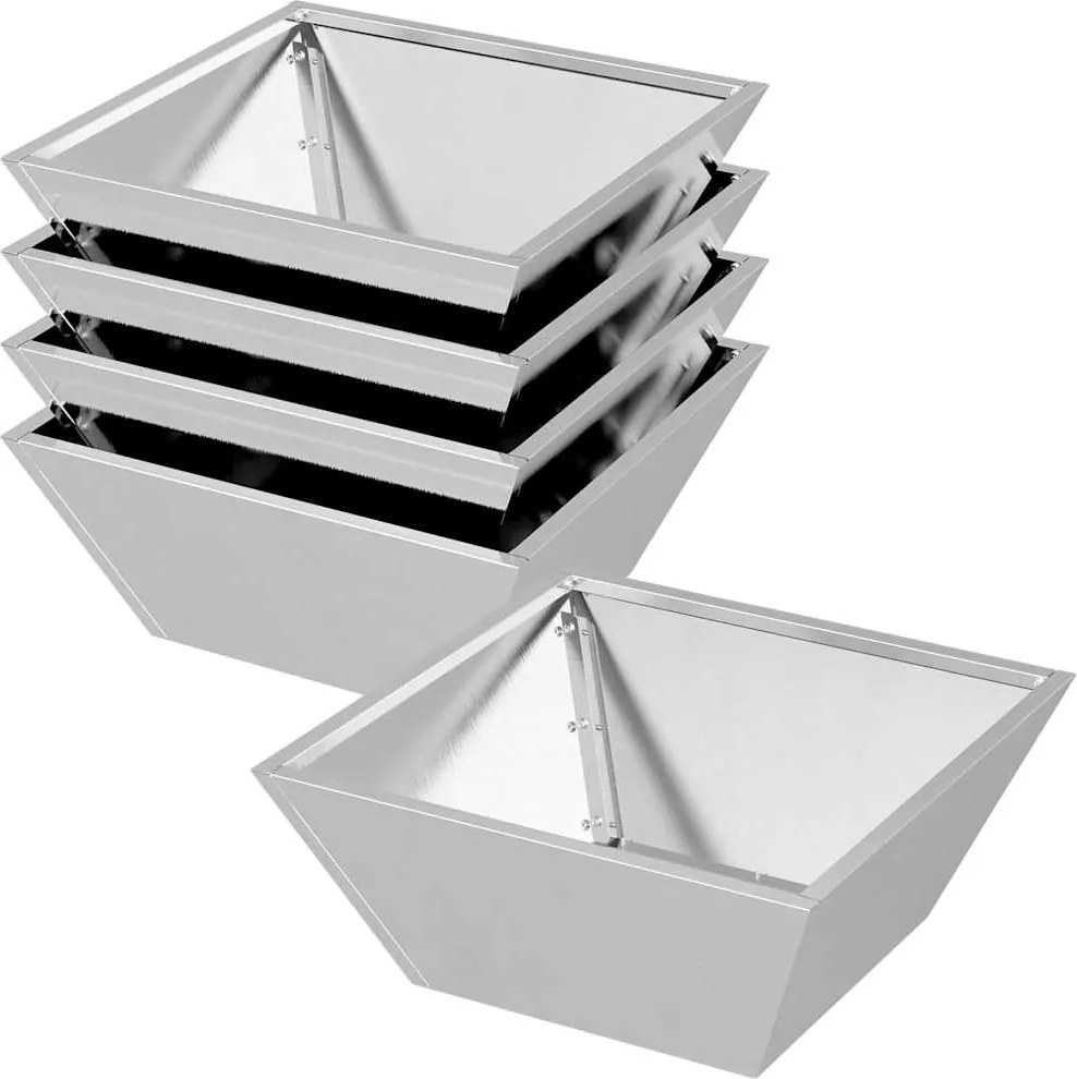 vidaXL Kerti cserép 5 pcs Ezüst 40 x 40 x 15 cm Rozsdamentes acél