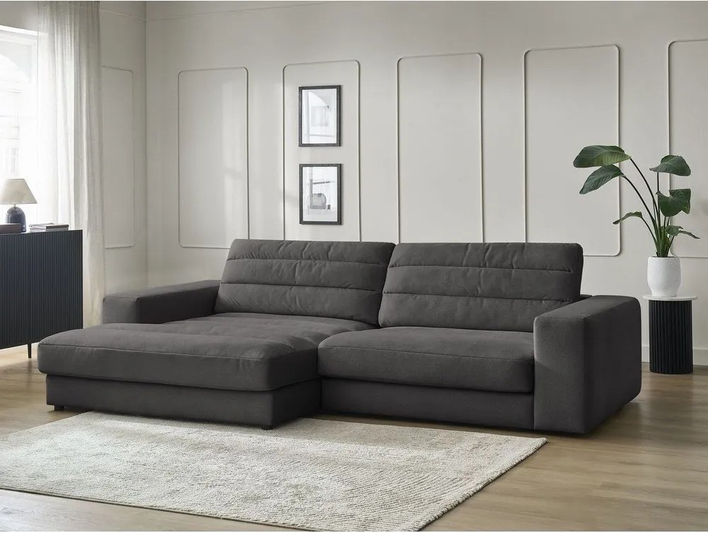 Antracitszürke bársony sarokkanapé (bal oldali-heverő résszel) Sierra – Bobochic Paris