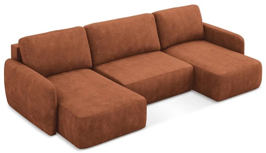 Terrakotta színű zsenília kinyitható-tárolóhelyes sarokkanapé (U alakú) Lilo – Makamii