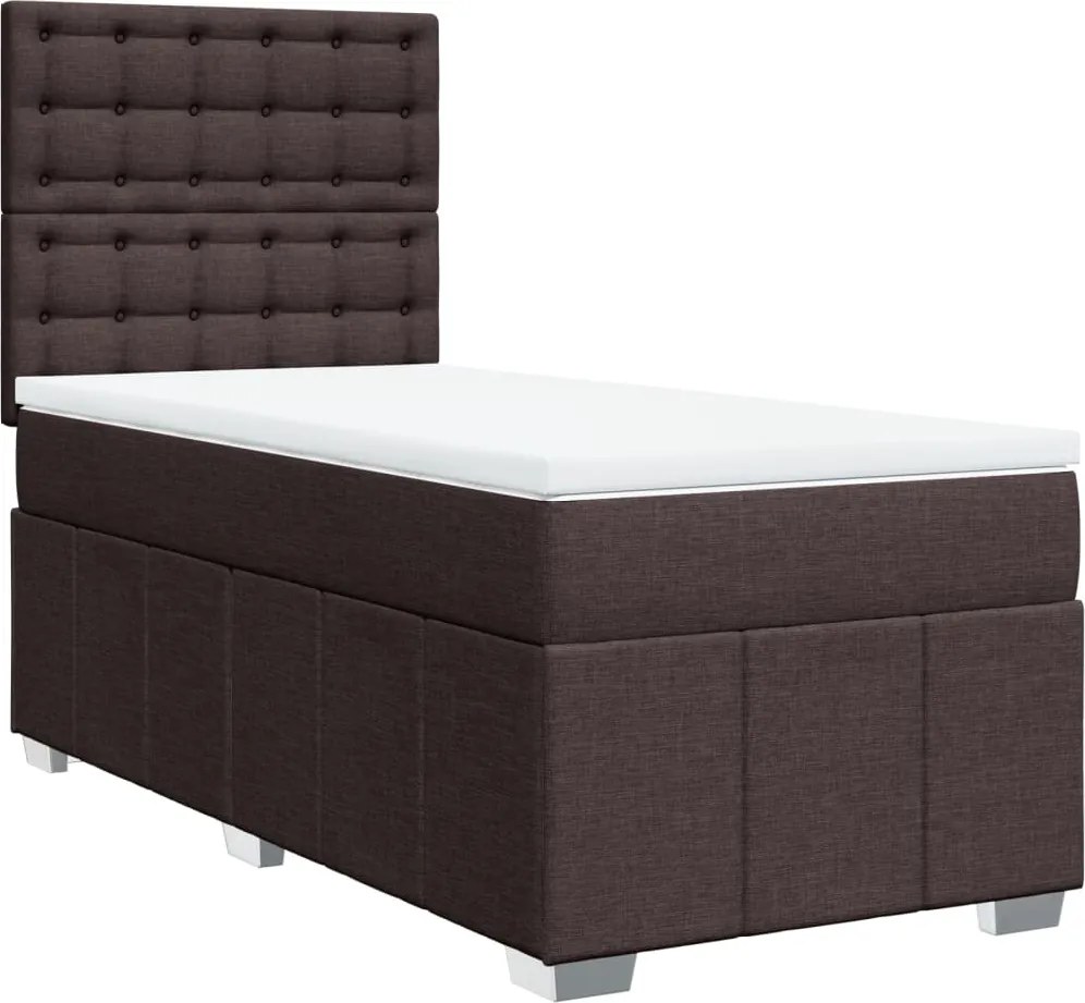 vidaXL sötétbarna szövet rugós ágy matraccal 90 x 190 cm