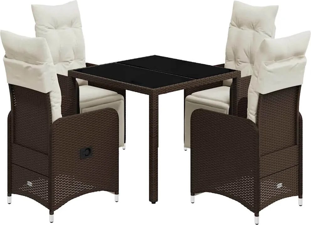 vidaXL 5 részes barna polyrattan kerti bisztrógarnitúra párnákkal