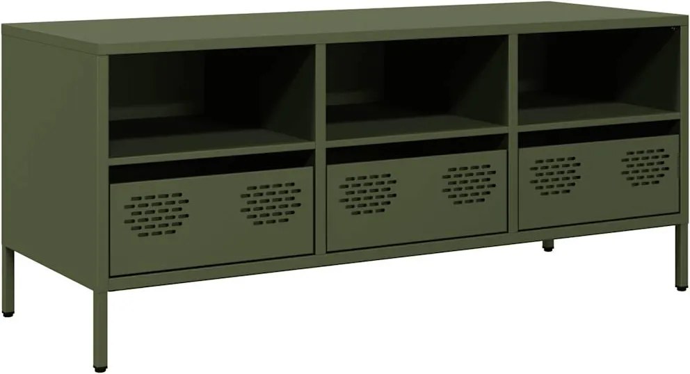 vidaXL olívazöld hidegen hengerelt acél TV-szekrény 101,5x39x43,5 cm