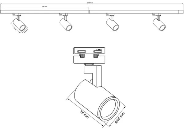 Spotlámpa sínrendszerhez LYNX 4xGU10/10W/230V fekete