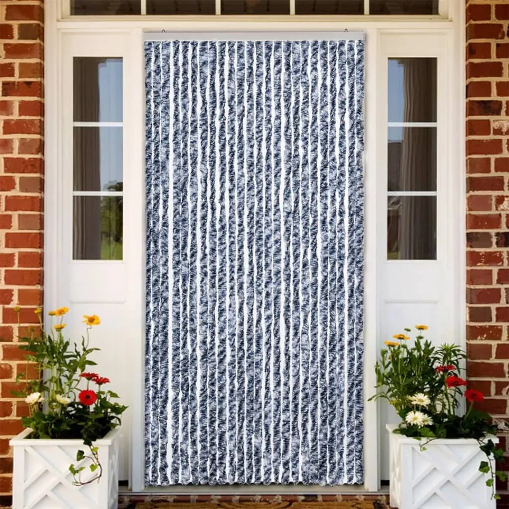 kék, fehér és ezüstszínű zsenília rovarfüggöny 100 x 220 cm