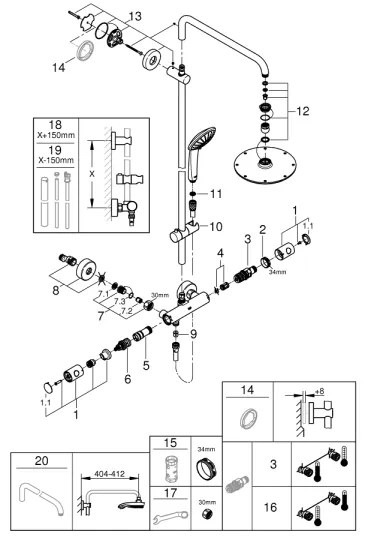 GROHE 27964000 - EUPHORIA 210 mm zuhanyrendszer, fényes króm