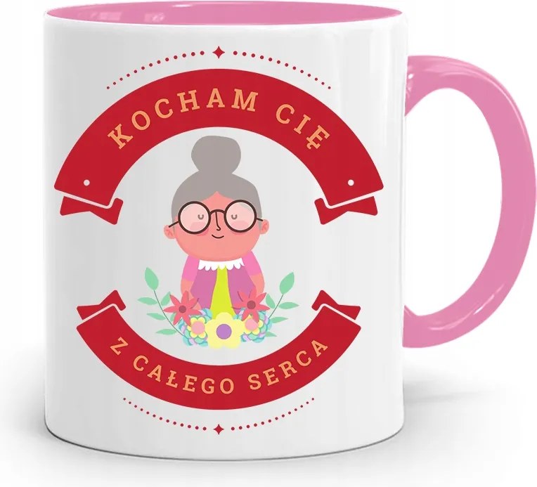 Rózsaszín Bögre Nagymamáknak Teljes Szívemből Szeretlek, fényképes nyomattal