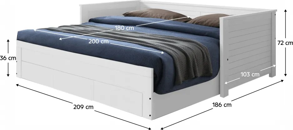 Kinyitható ágy, fehér, GORETA