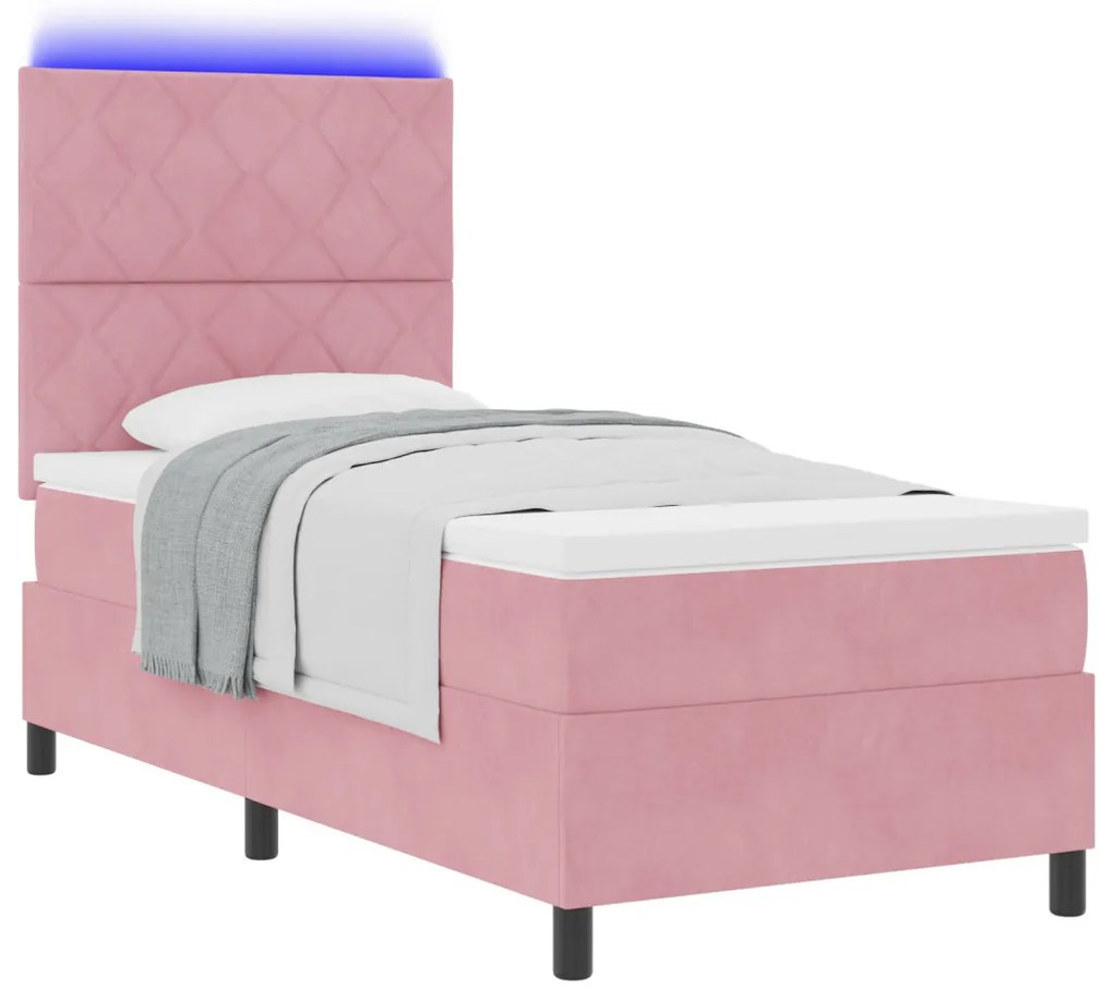 Boxspring Ágy Matraccal és LED Rózsaszín 90x190 cm Bársony
