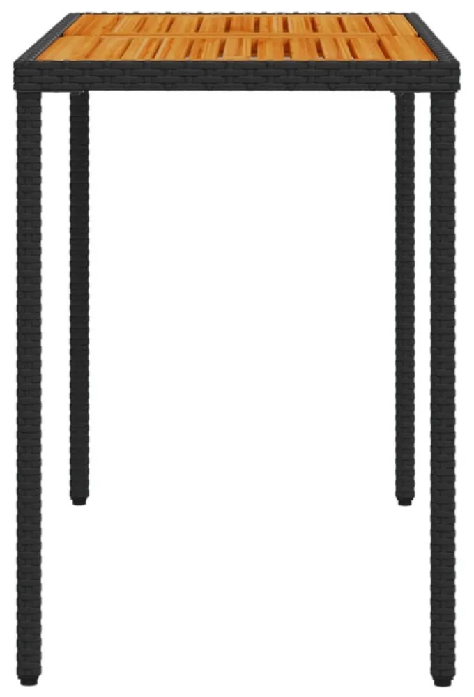 fekete polyrattan akácfa lapos kerti asztal 115x54x74 cm