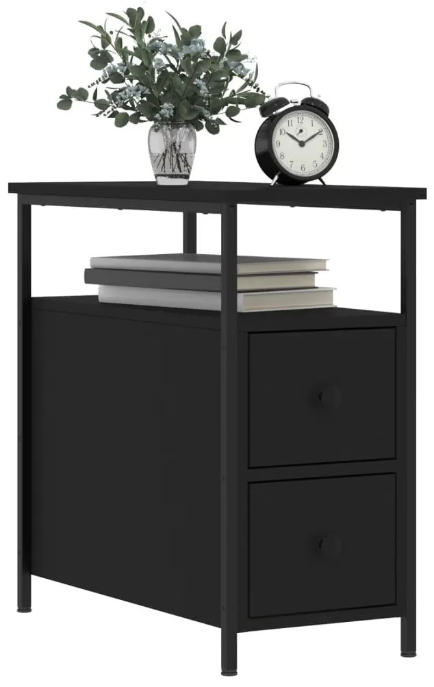 2 db fekete szerelt fa éjjeliszekrény 30x60x60 cm