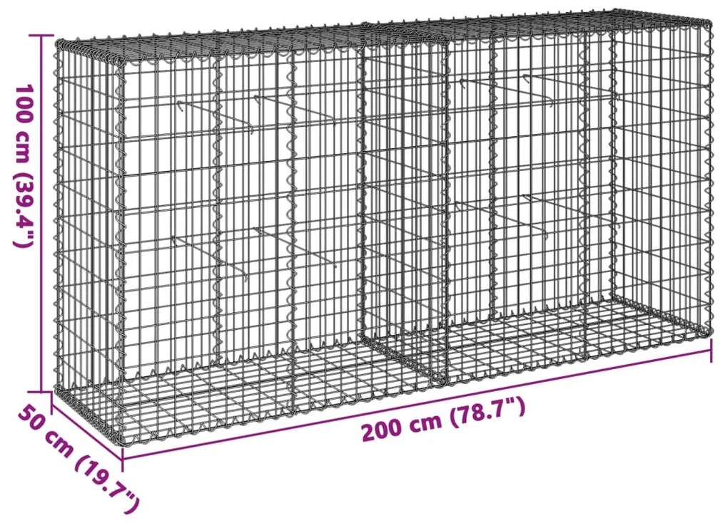 horganyzott vas gabion kosár fedéllel 200 x 50 x 100 cm