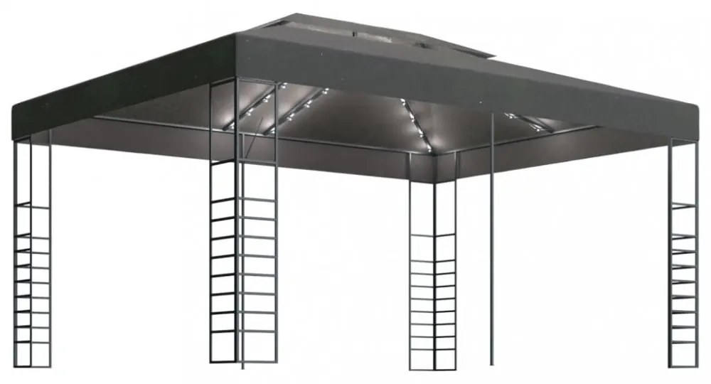 antracitszürke pavilon LED fényfüzérrel 3 x 4 m
