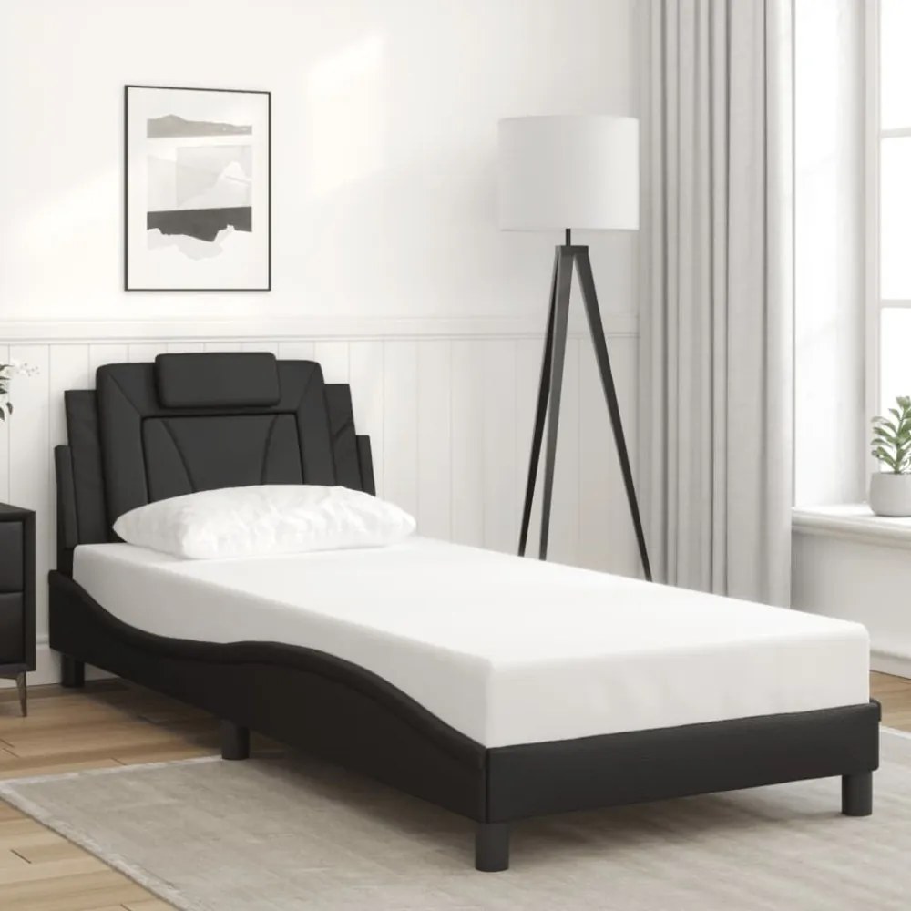 fekete műbőr ágykeret LED-világítással 90x190 cm