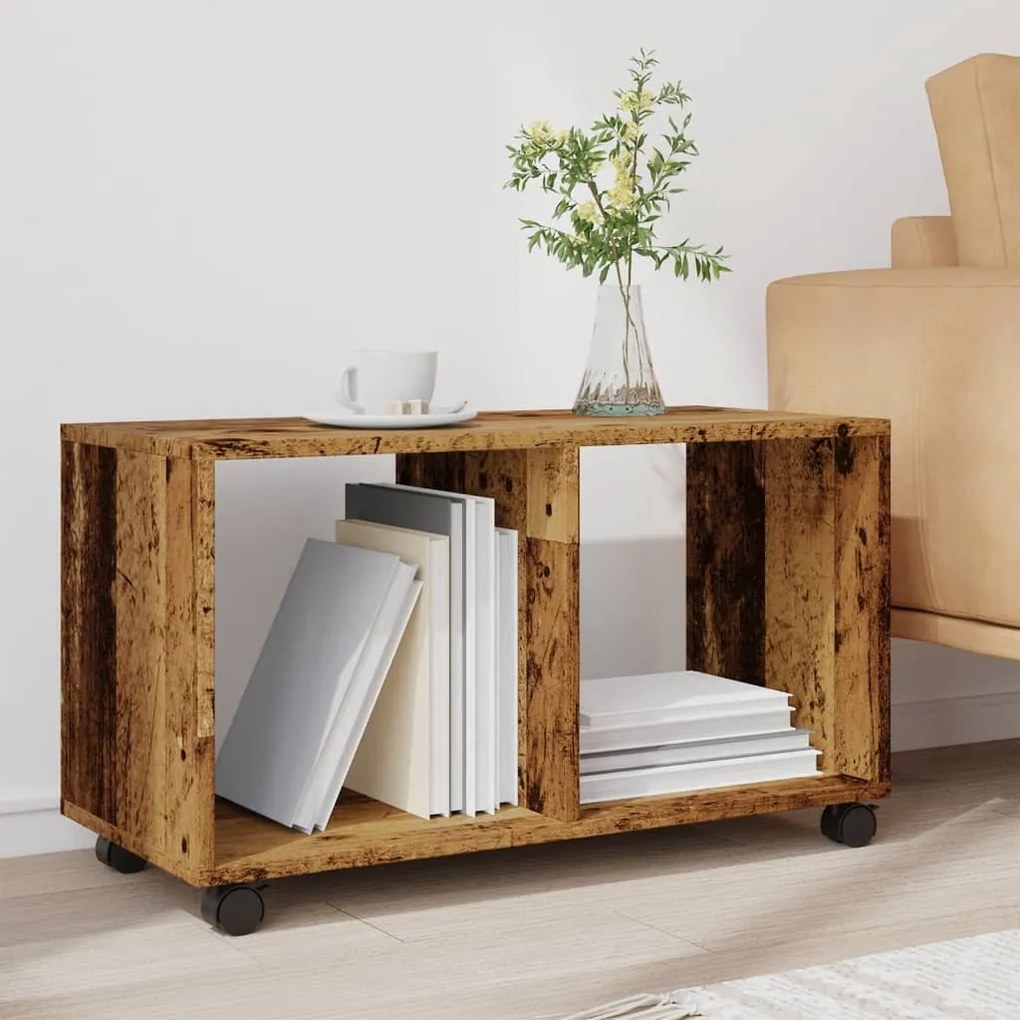 antik fa színű szerelt fa görgős szekrény 72 x 33 x 42,5 cm