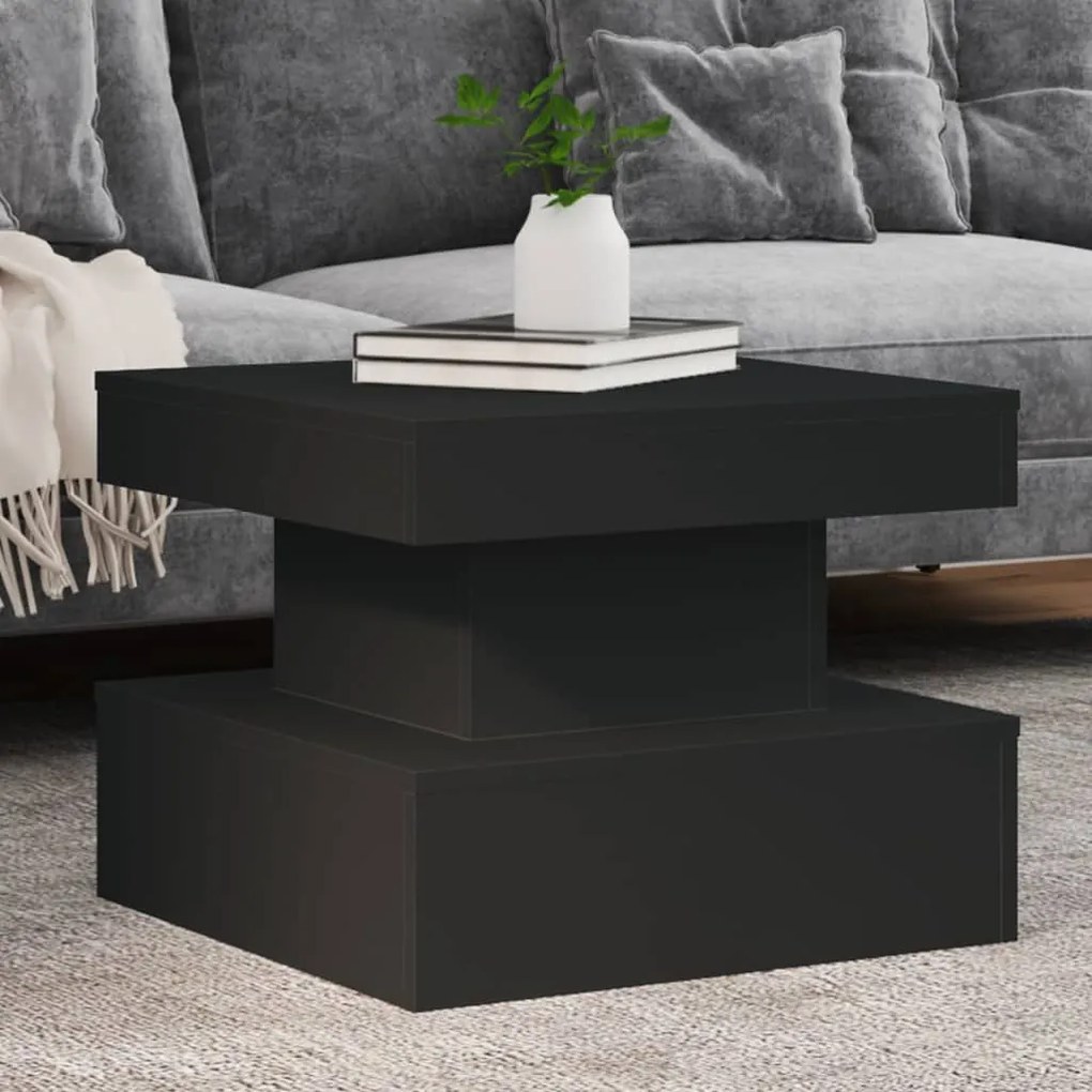Fekete dohányzóasztal LED-lámpákkal 50 x 50 x 40 cm