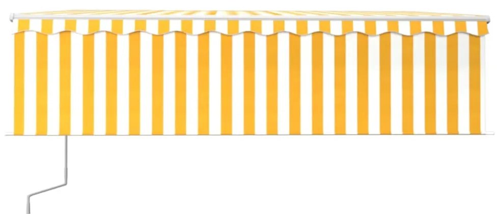 sárga-fehér redőnyös, LED-es, szélérzékelős napellenző 5x3 m