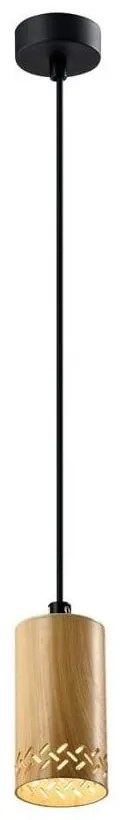 Fekete függőlámpa fa búrával ø 7 cm Tubo – Candellux Lighting