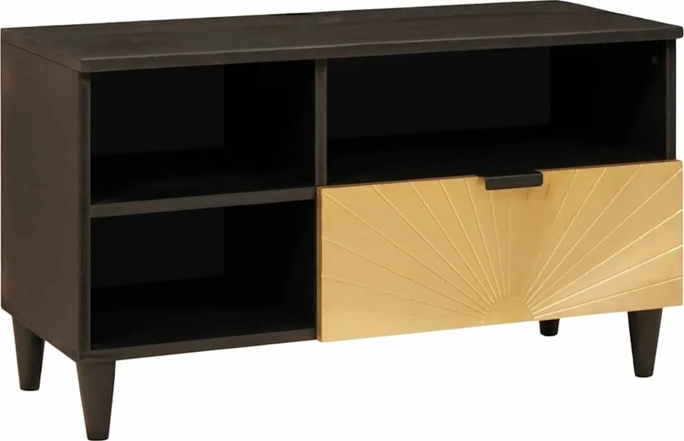 vidaXL TV szekrény fiókkal Fekete és Arany 80 x 33 x 46 cm Faanyag