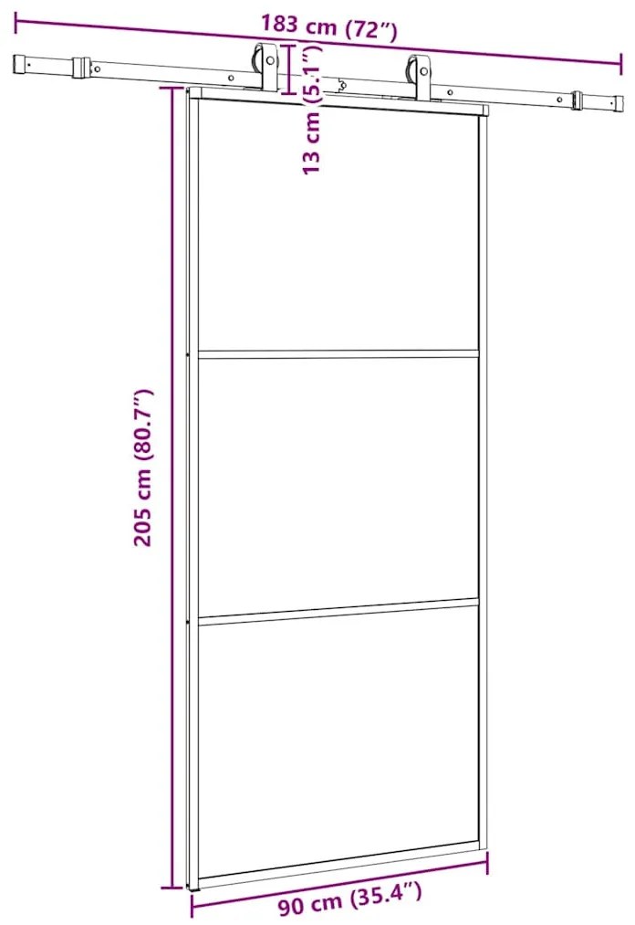 fekete ESG üveg tolóajtó fémszerelvény-szettel 90x205 cm