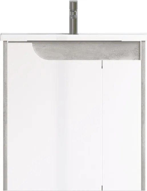 Piramida EURIDIKA fali fürdőszobabútor - műmárvány mosdóval -2 ajtós - FEHÉR-SZÜRKE - 65 x 48 x 62 cm