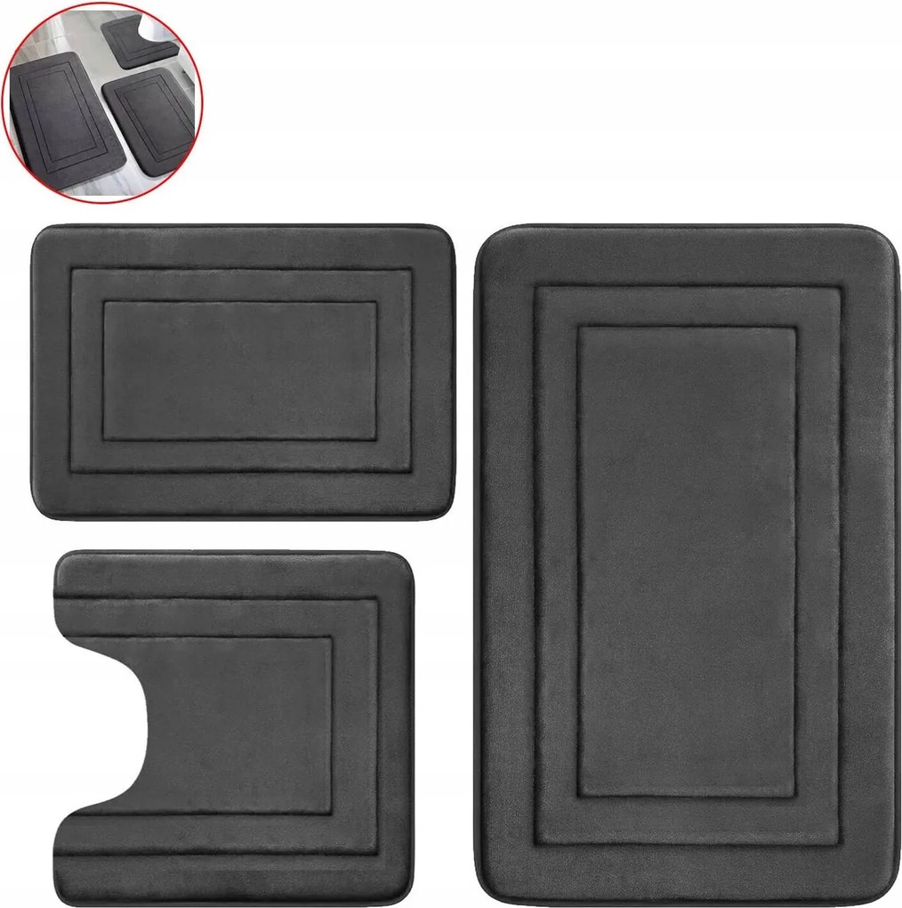 3db Fürdőszobaszőnyeg Szett Csúszásgátló Puha Vastagság