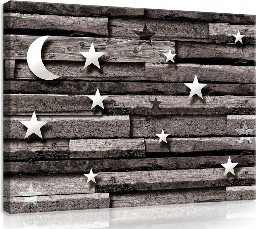 Vászonkép 60x40 Éjszakai égbolt hold csillagok fa textúra nyugalom álmok