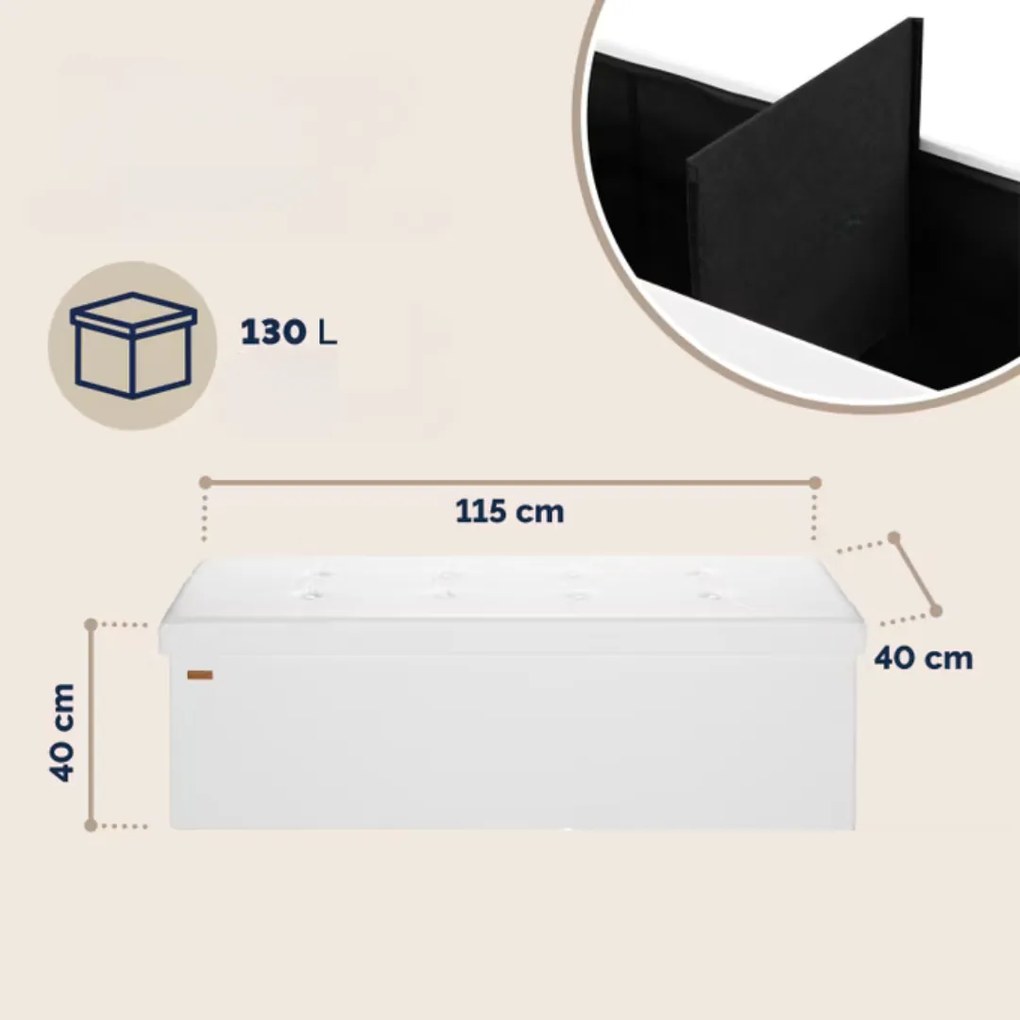 BELLA tárolós puff, 115x40x40cm, fehér Casaria