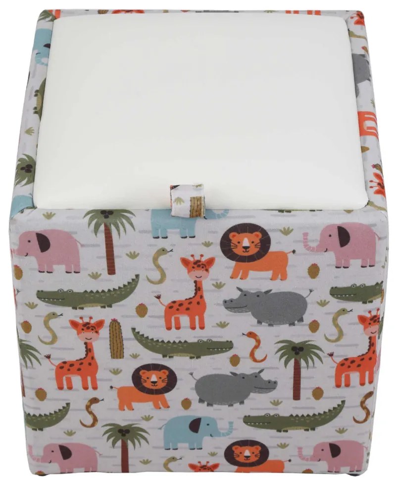 Kocka puff tárolóval állat mintás-bézs N