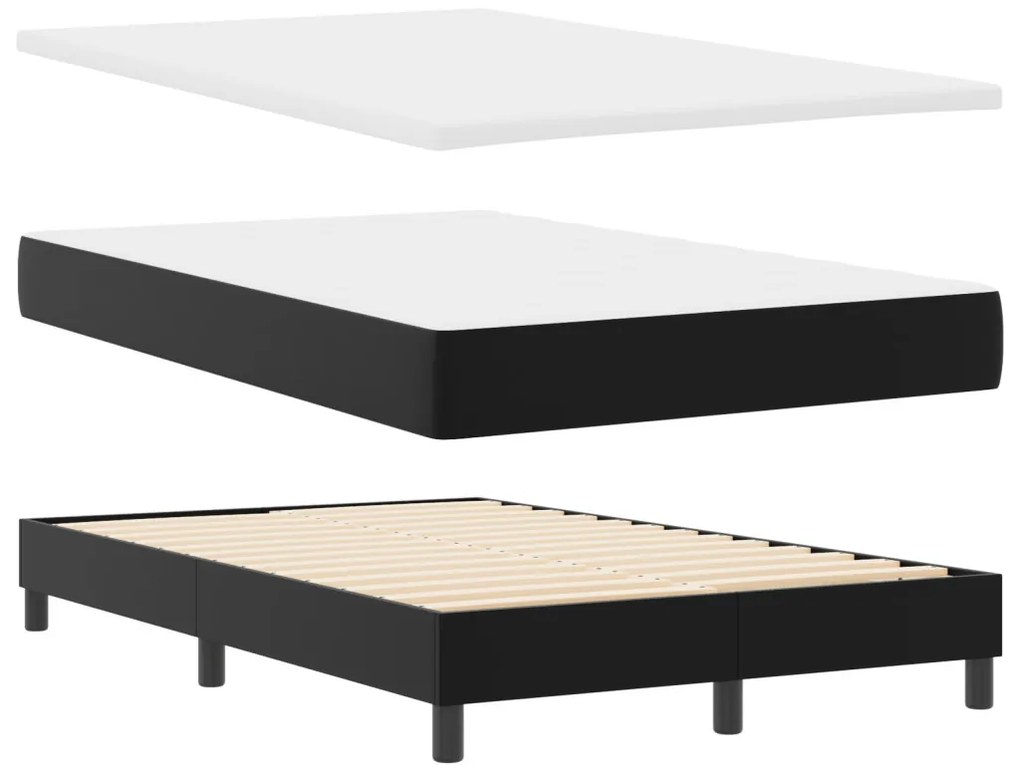 Boxspring Ágy Matrac Készlettel - Fekete, Kis Dupla, Műbőr