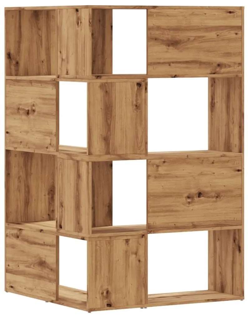 4 szintes tölgy színű szerelt fa sarokkönyvespolc 85x85x140 cm