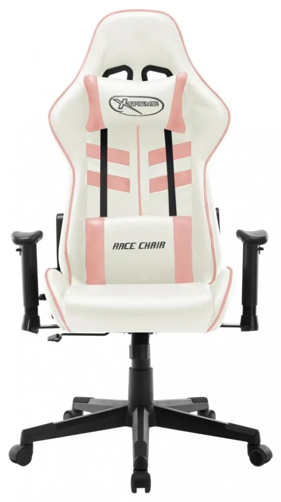 fehér és rózsaszín műbőr gamer szék