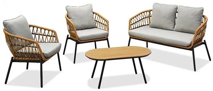 Kerti Ülőgarnitúra, Fém + Polyrattan, Barna. NAT