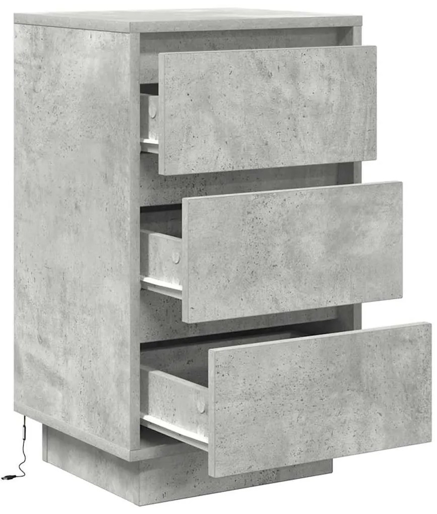 betonszürke éjjeliszekrény LED-világítással 38x34x65 cm