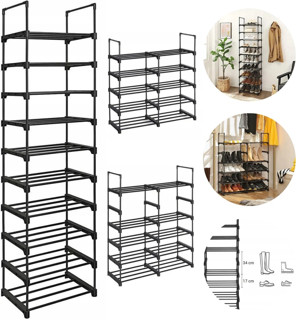 Cipőtartó állvány Magas Cipőtartó Állvány Keskeny fekete Tágas Nagy