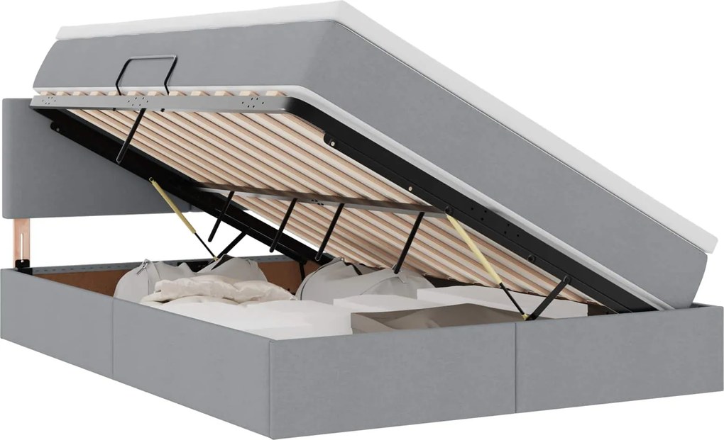 vidaXL Ágy tárolóval és matraccal Világosszürke 140 x 190 cm Faanyag