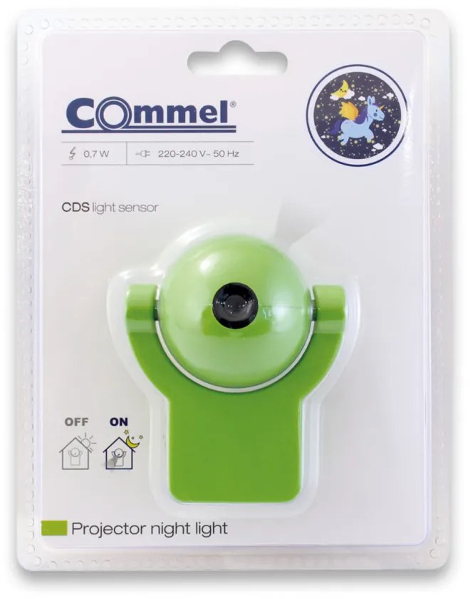 Commel LED éjszakai fény projektor zöld pónis gyerekszobába, alkonykapcsolóval