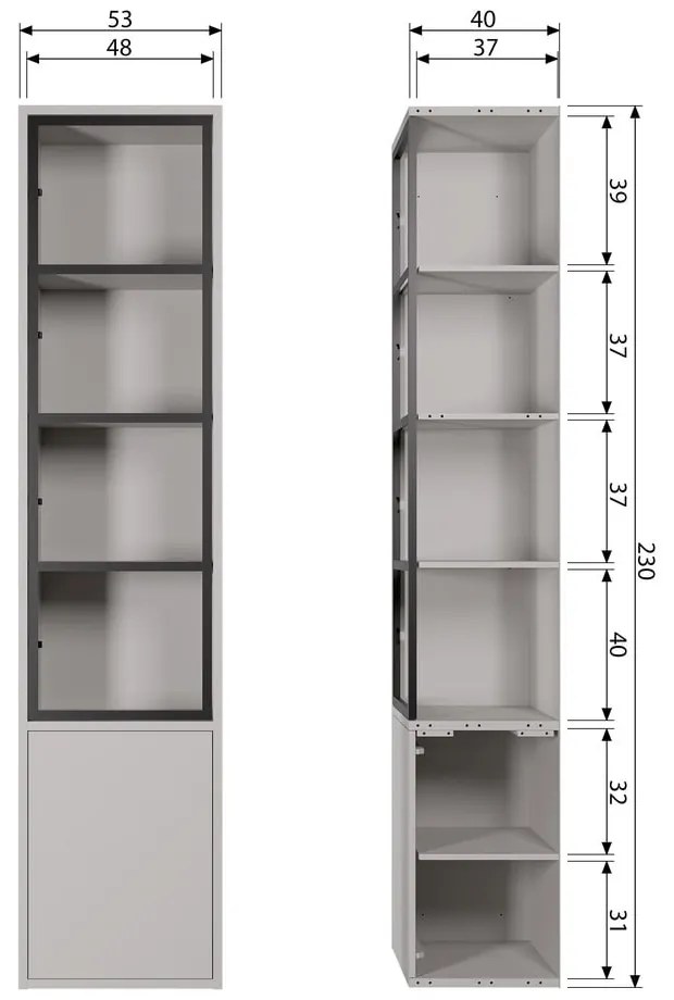Világosszürke borovi fenyő tálalószekrény 53x230 cm Basic – vtwonen