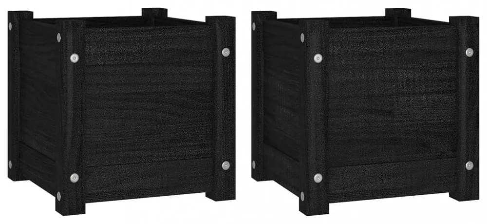 2 db fekete tömör fenyőfa kerti virágtartó 31 x 31 x 31 cm