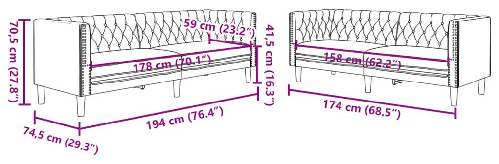 2 részes krémszínű műbőr Chesterfield kanapégarnitúra