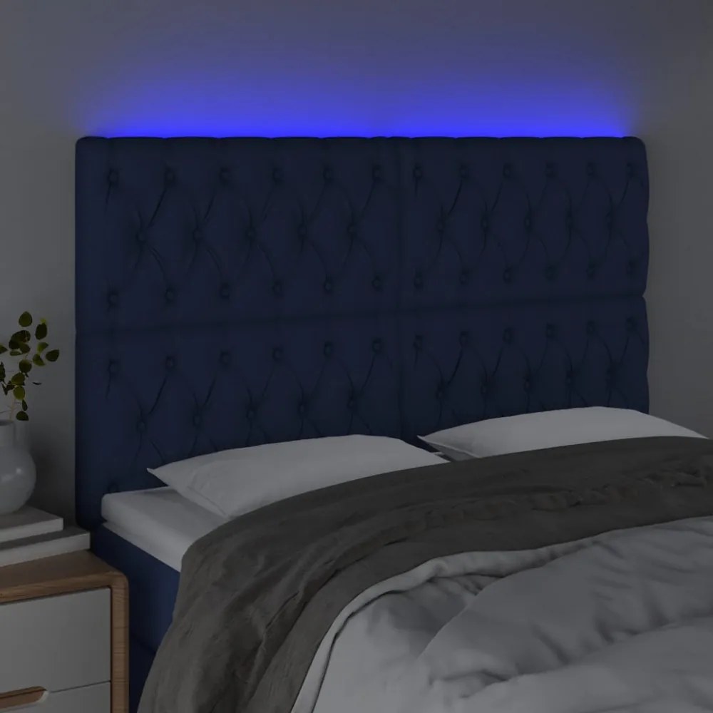 kék szövet LED-es fejtámla 160x7x118/128 cm