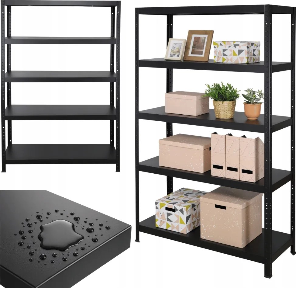 Tárolószekrény fém polcok 180x120x40 100 kg/p garázs fekete