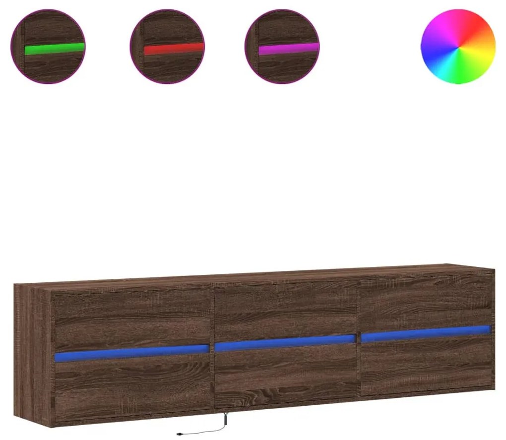 barna tölgy színű fali TV-szekrény LED-del 180 x 31 x 45 cm